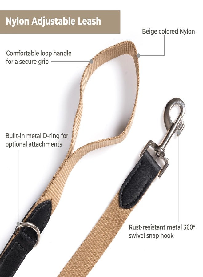 ADIL'S Adil’s Plain Nylon Dog Collar & Leash Combo Set | Durable Nylon with Adjustable Collar, Rust-Resistant Buckle & 360° Swivel Hook - Strong & Comfortable Pet Walking Set (Beige, M(16''-20'')) - Image 3